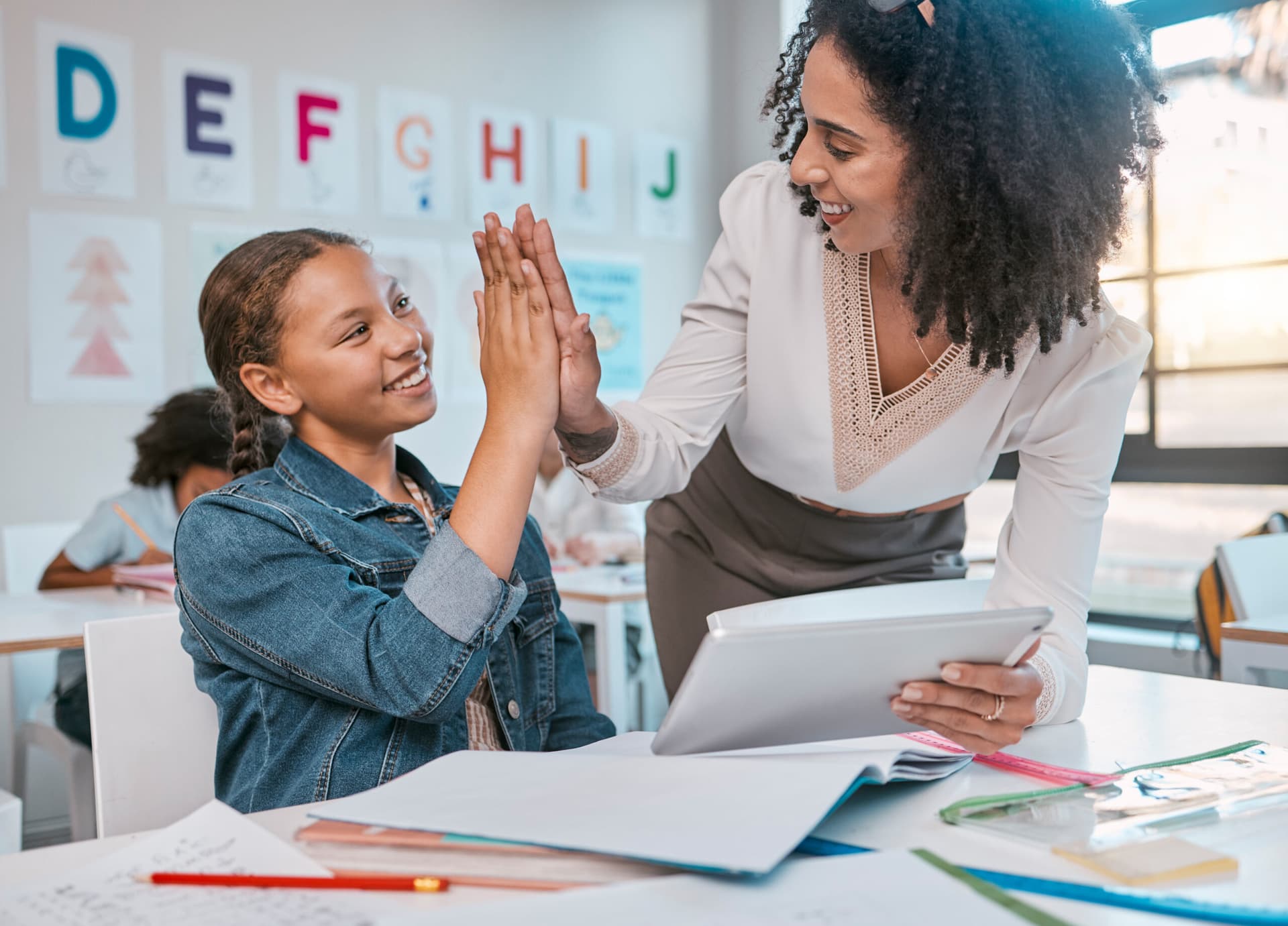 Educator supporting a student